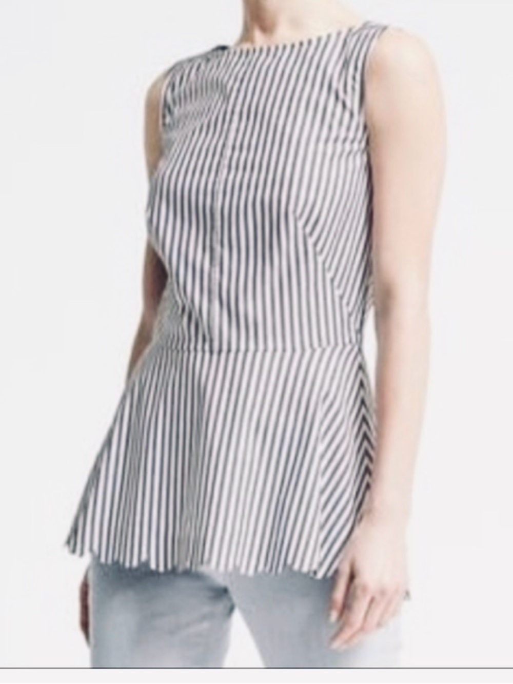 Banana Republic Navy and White Striped Peplum Top